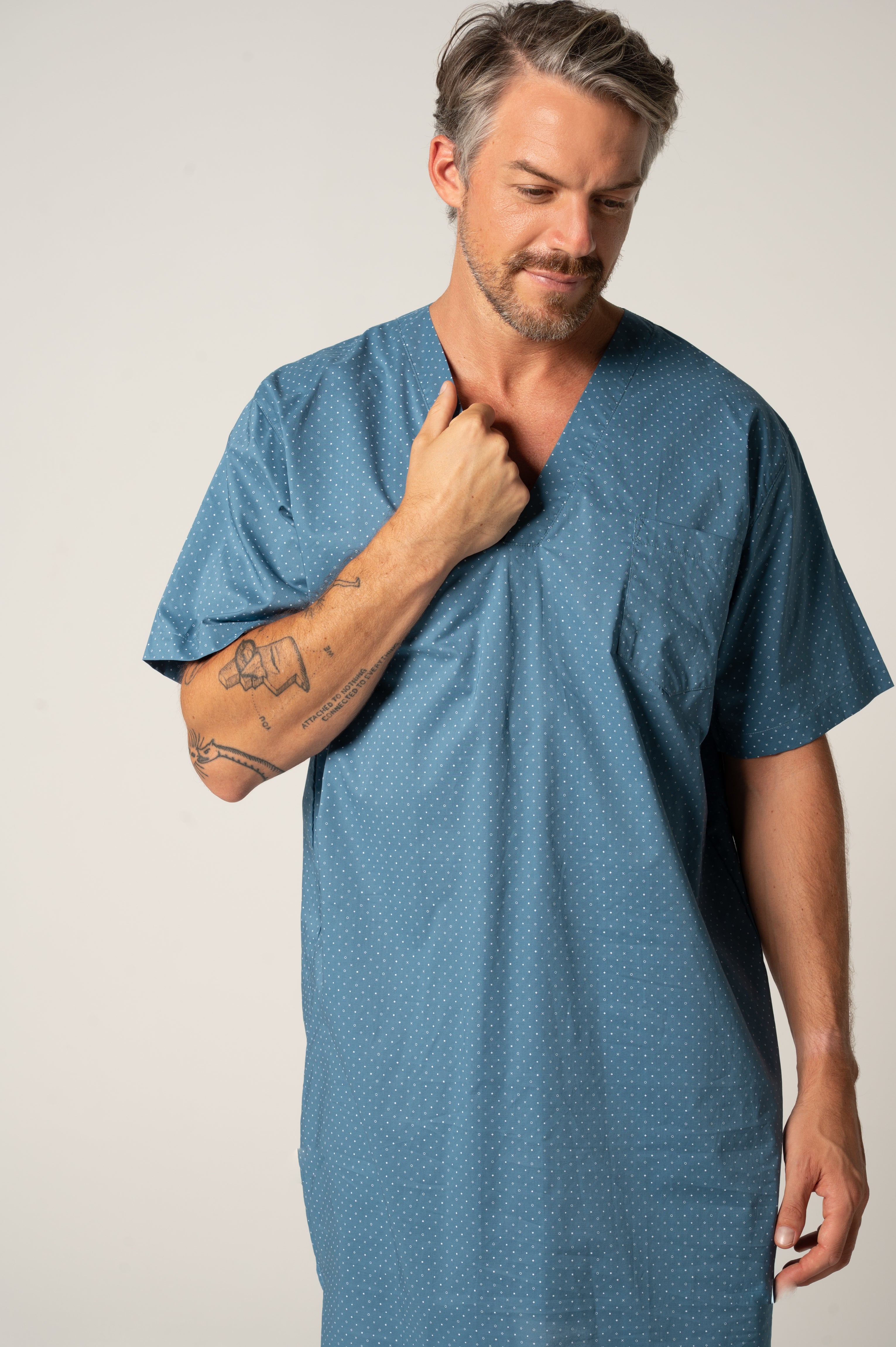 Men's Featherweight Cotton Short Sleeve Nightshirt - Copen Symbols