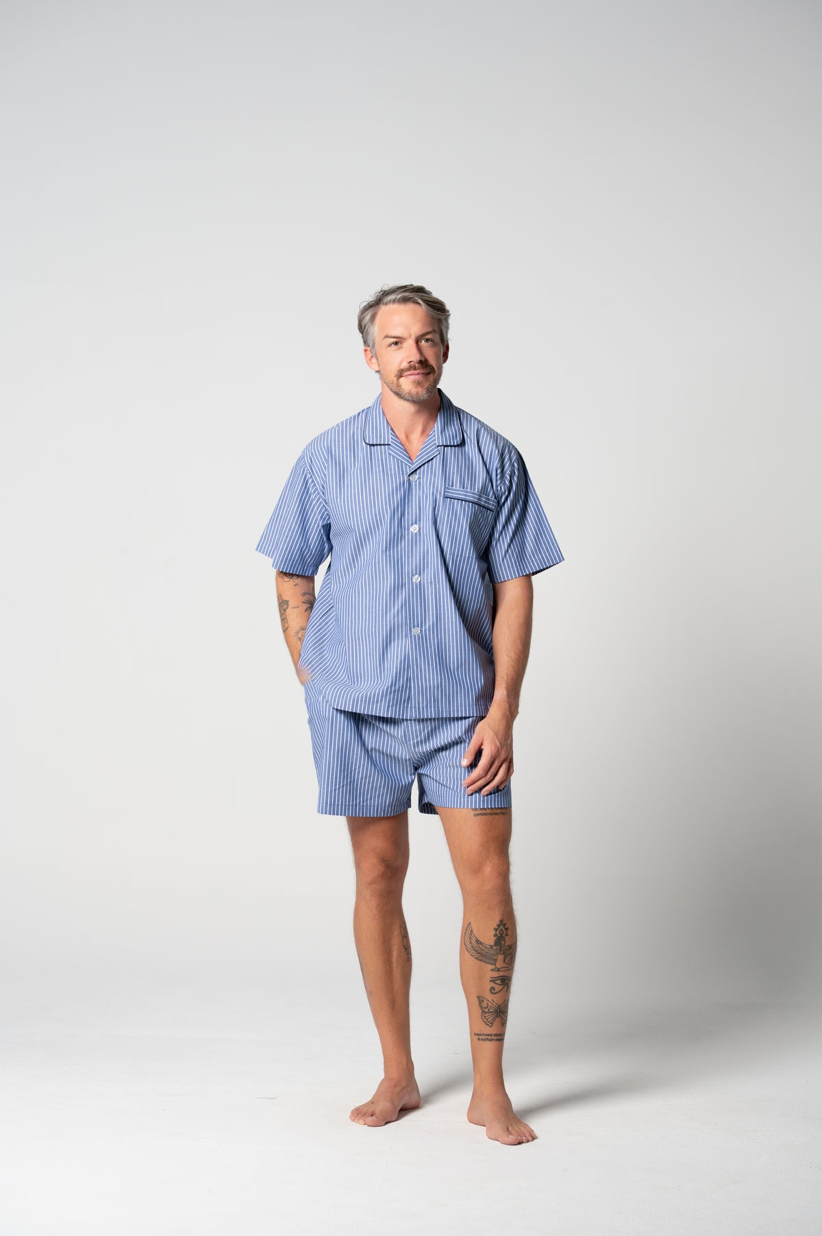 Men's Refined Cotton Short Sleeve Set - Denim Stripe