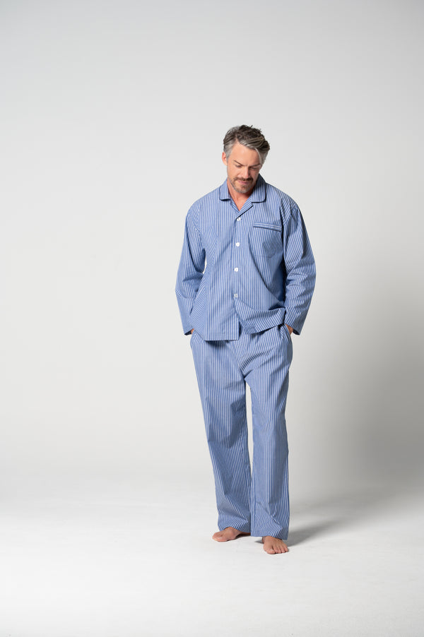 Men's Refined Cotton Long Sleeve Set - Denim Stripe