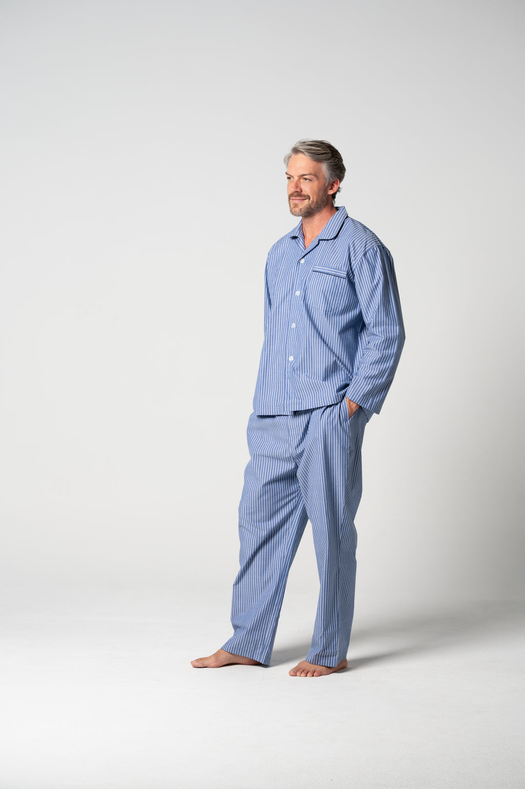 Men's Refined Cotton Long Sleeve Set - Denim Stripe