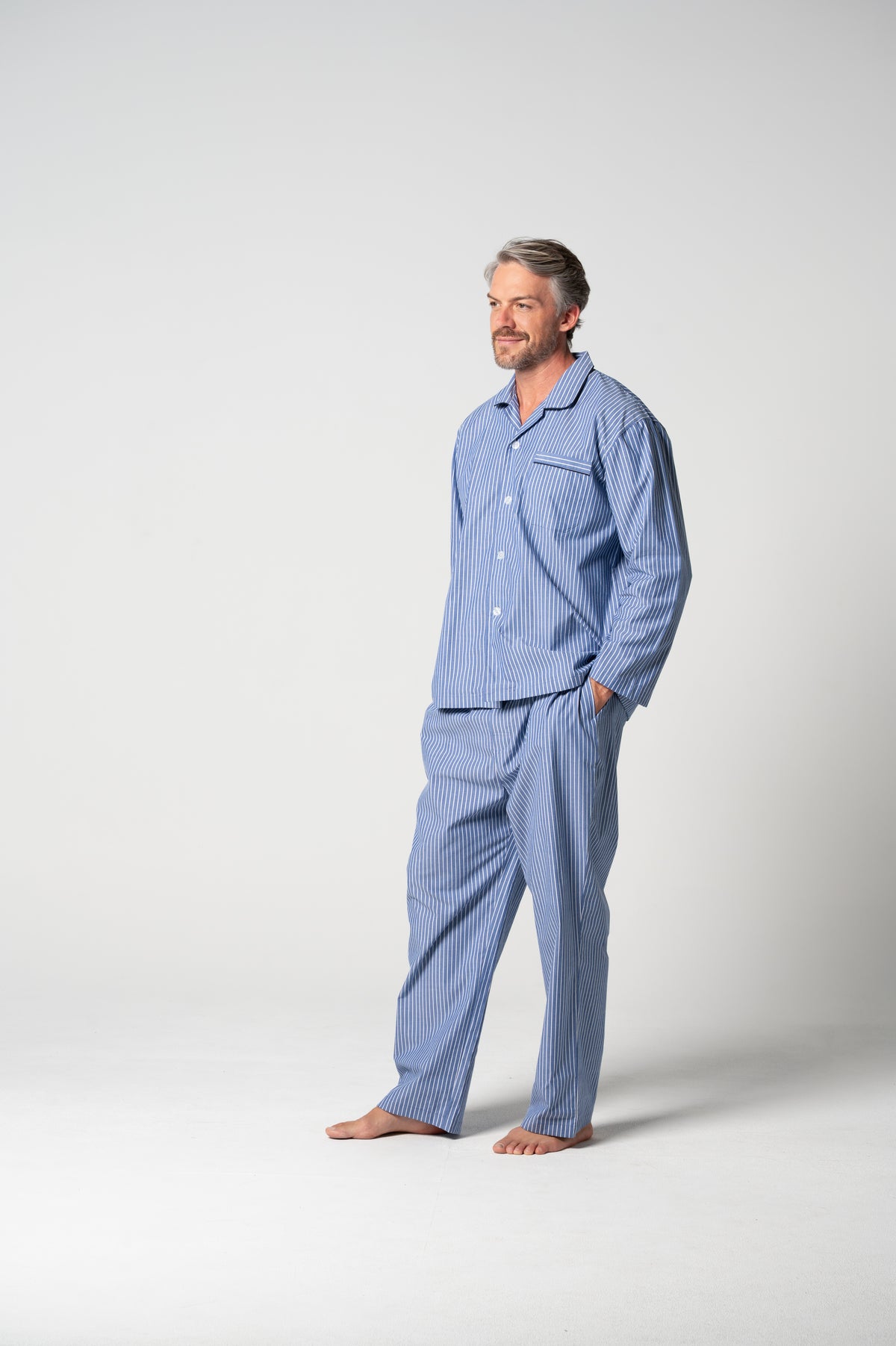 Men's Refined Cotton Long Sleeve Set - Denim Stripe