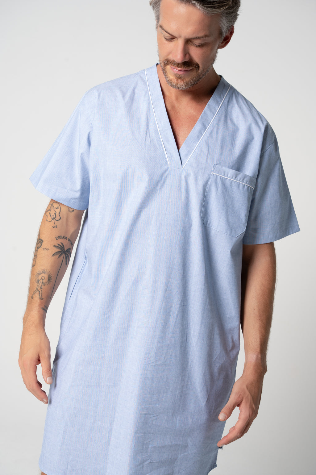 Men's Refined Cotton Short Sleeve Nightshirt - Chambray