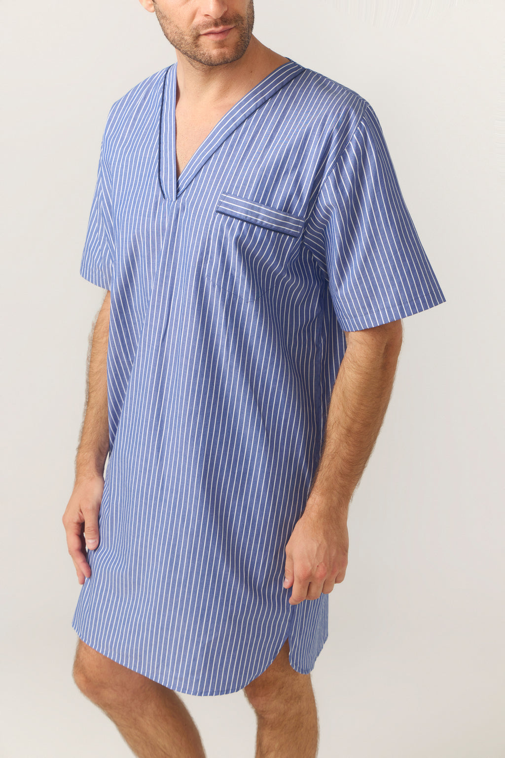Men's Refined Cotton Short Sleeve Nightshirt - Denim Stripe