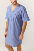 Men's Refined Cotton Short Sleeve Nightshirt - Denim Stripe