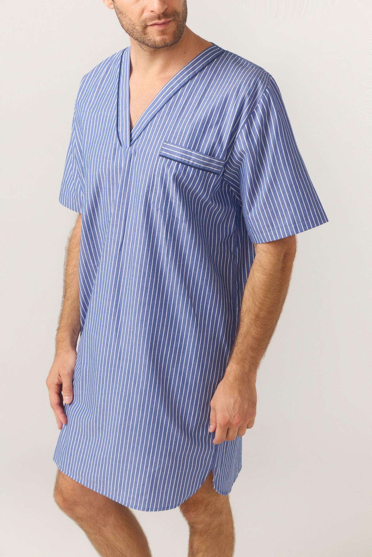 Men's Refined Cotton Short Sleeve Nightshirt - Denim Stripe