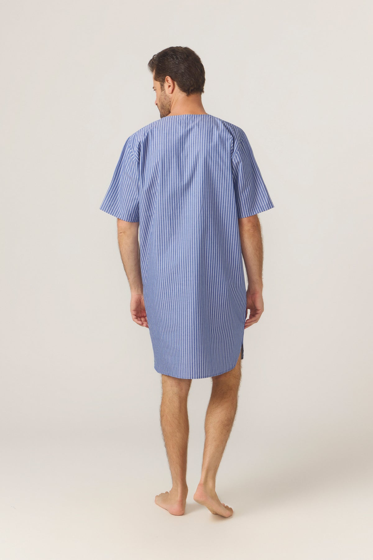 Men's Refined Cotton Short Sleeve Nightshirt - Denim Stripe