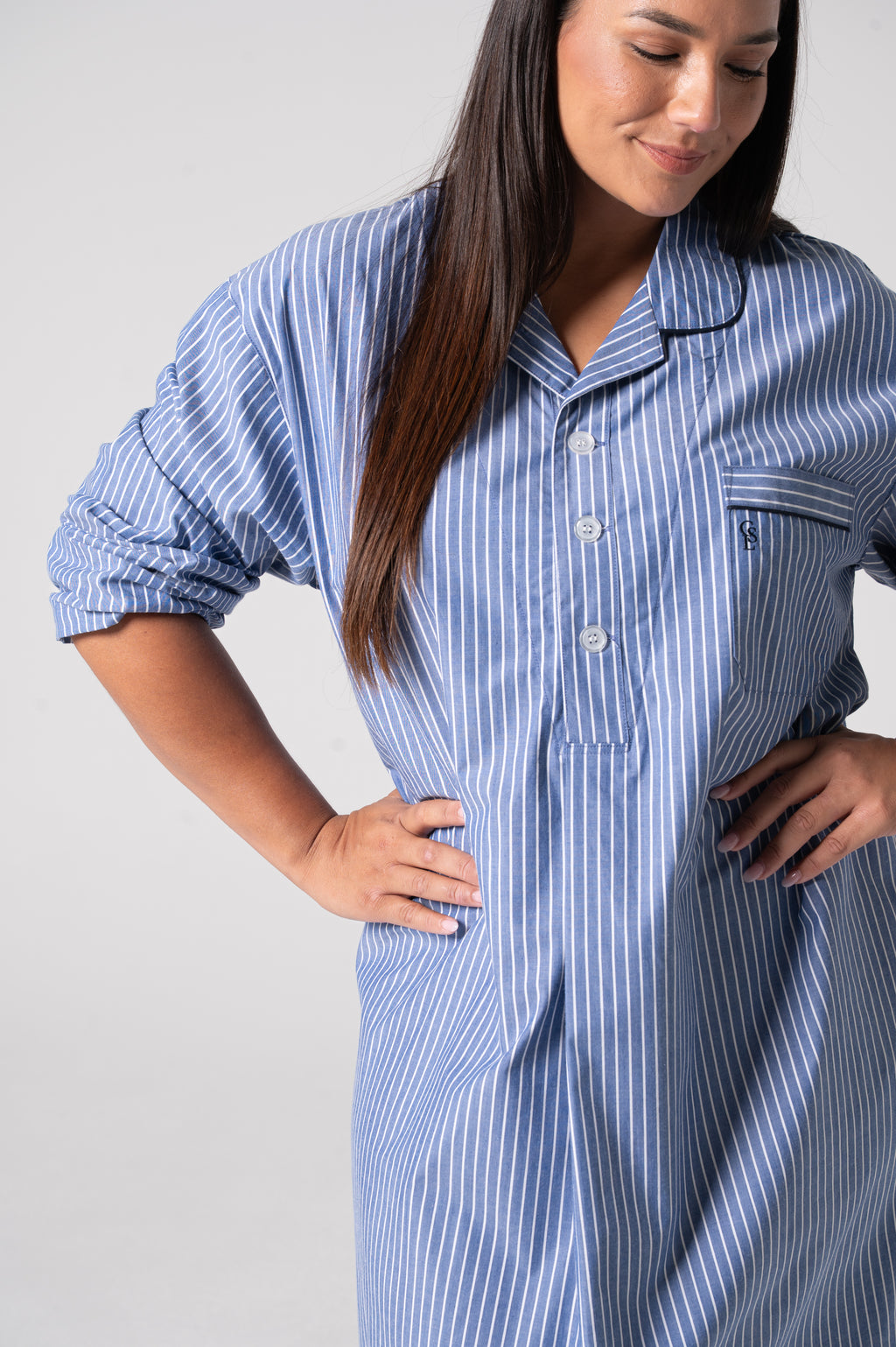 Unisex Refined Cotton Longer-Length Nightshirt - Denim Stripe