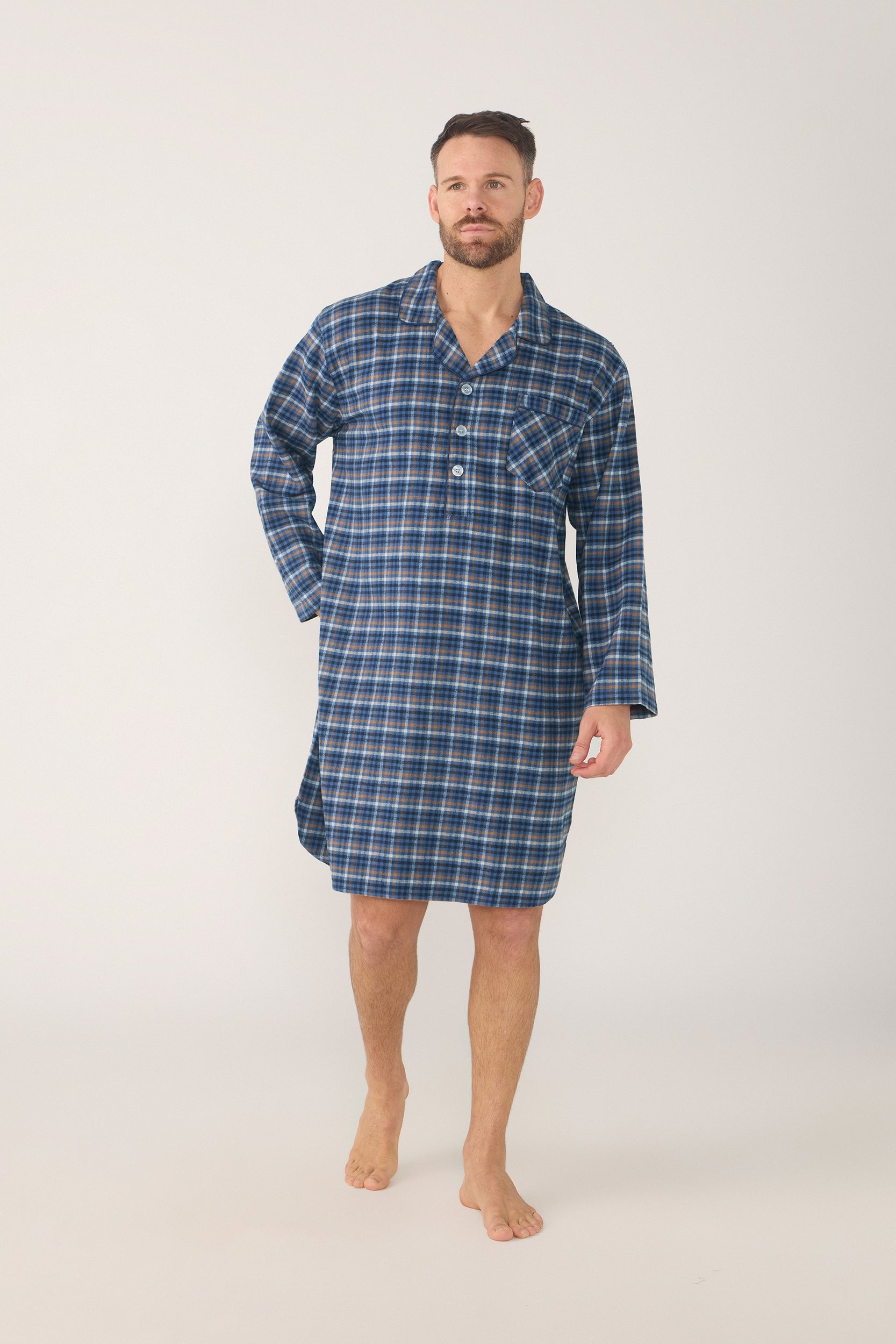 Men's Long Sleeve Knee-Length Nightshirt – Ancestry Tartan, Chestnut Nightshirt - Contare