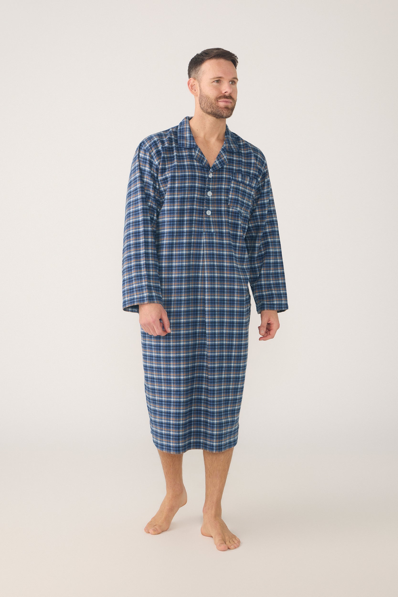 Men's Winterweight Long Sleeve Longer-Length Nightshirt – Ancestry Tartan, Chestnut Nightshirt - Contare