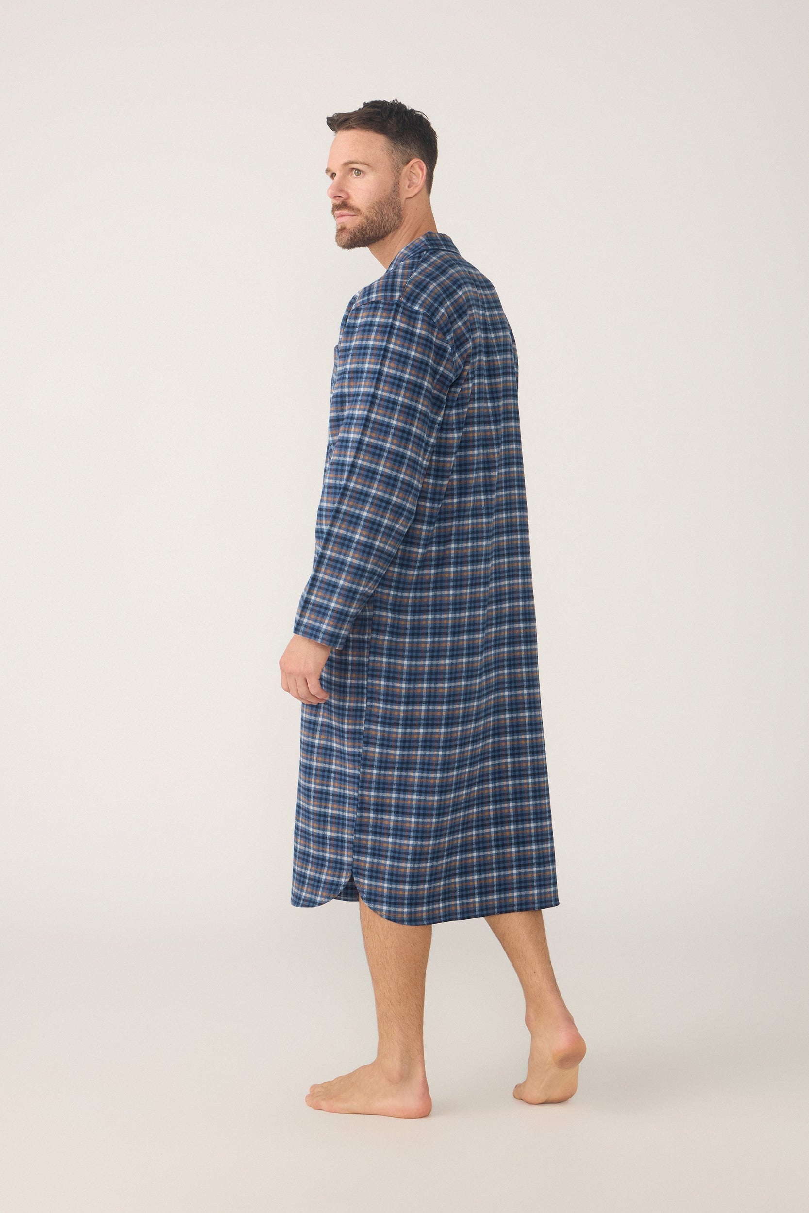 Men's Winterweight Long Sleeve Longer-Length Nightshirt – Ancestry Tartan, Chestnut Nightshirt - Contare