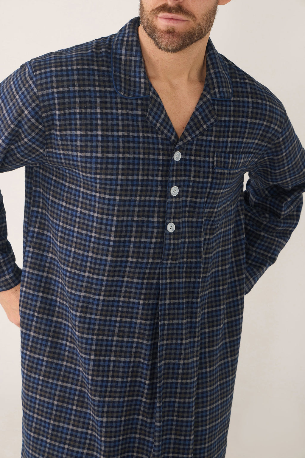 Men's Winterweight Long Sleeve Longer-Length Nightshirt – Ancestry Tartan, Woodsmoke Nightshirt - Contare