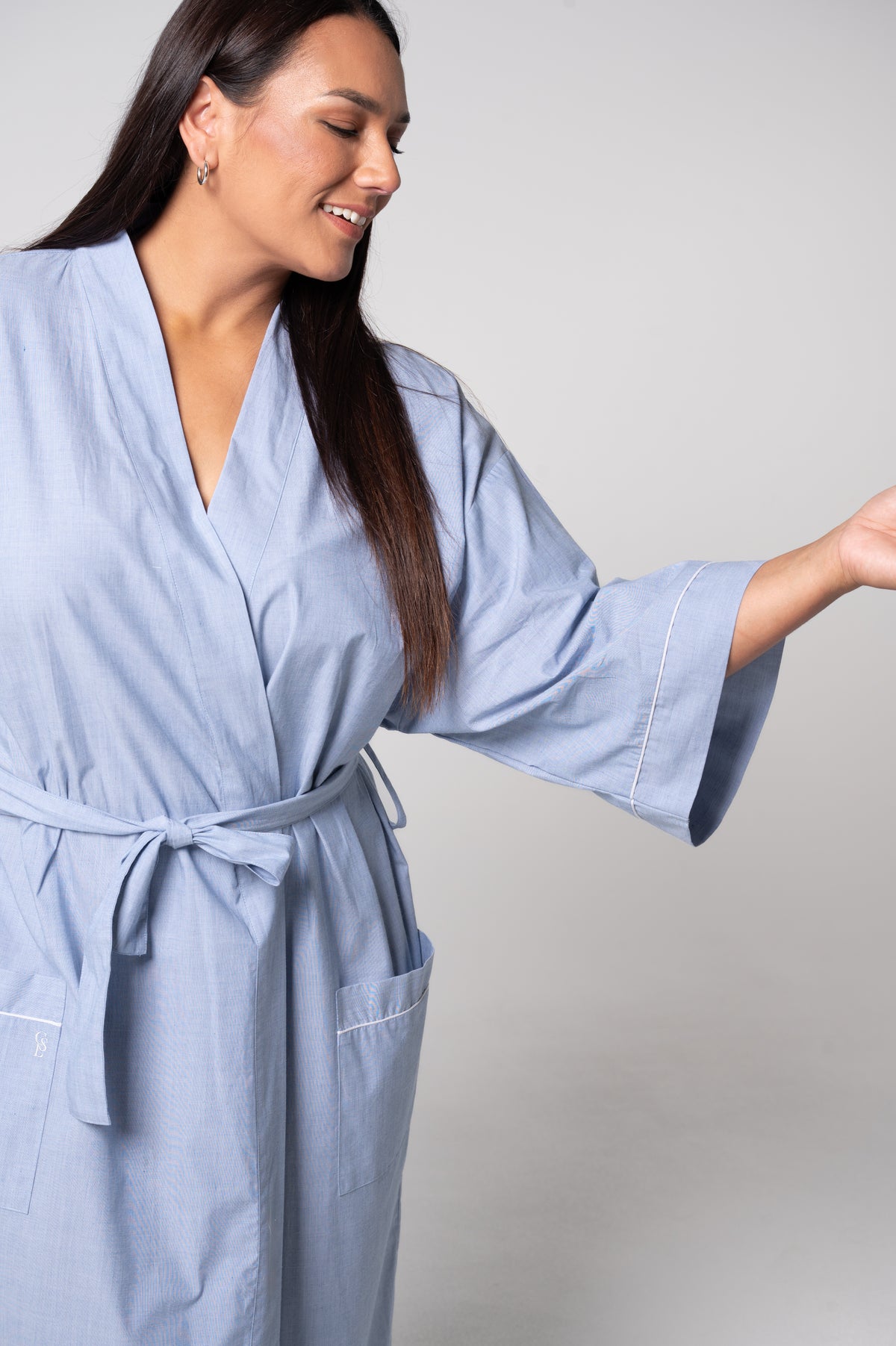 Unisex Refined Poplin Longer-Length Kimono Robe – Chambray