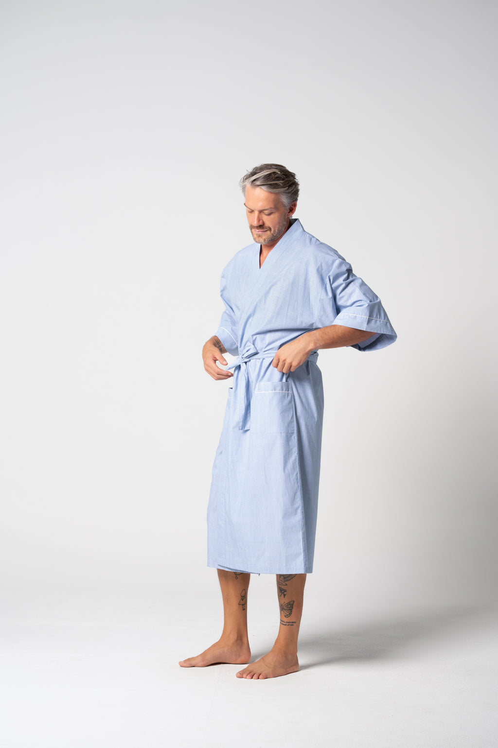 Unisex Refined Poplin Longer-Length Kimono Robe – Chambray