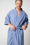 Unisex Refined Poplin Longer-Length Kimono Robe – Denim Stripe