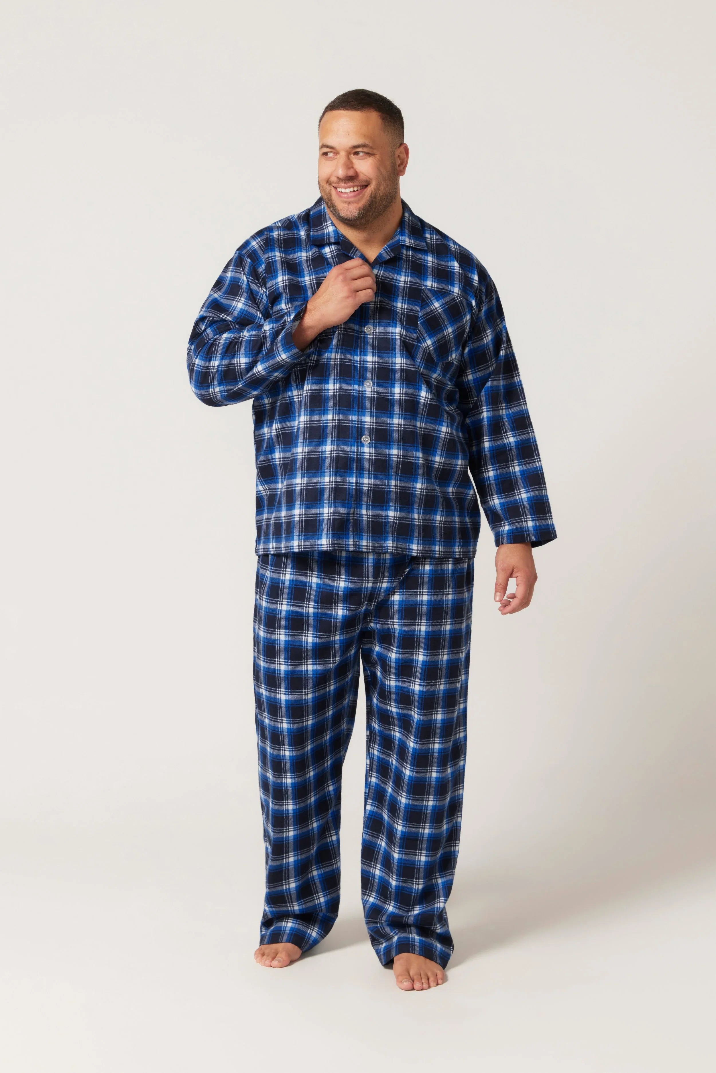 Men’s Flannelette Long Sleeve Pyjama Set – Irish Country Tartan, Blue Pyjamas Set - Contare