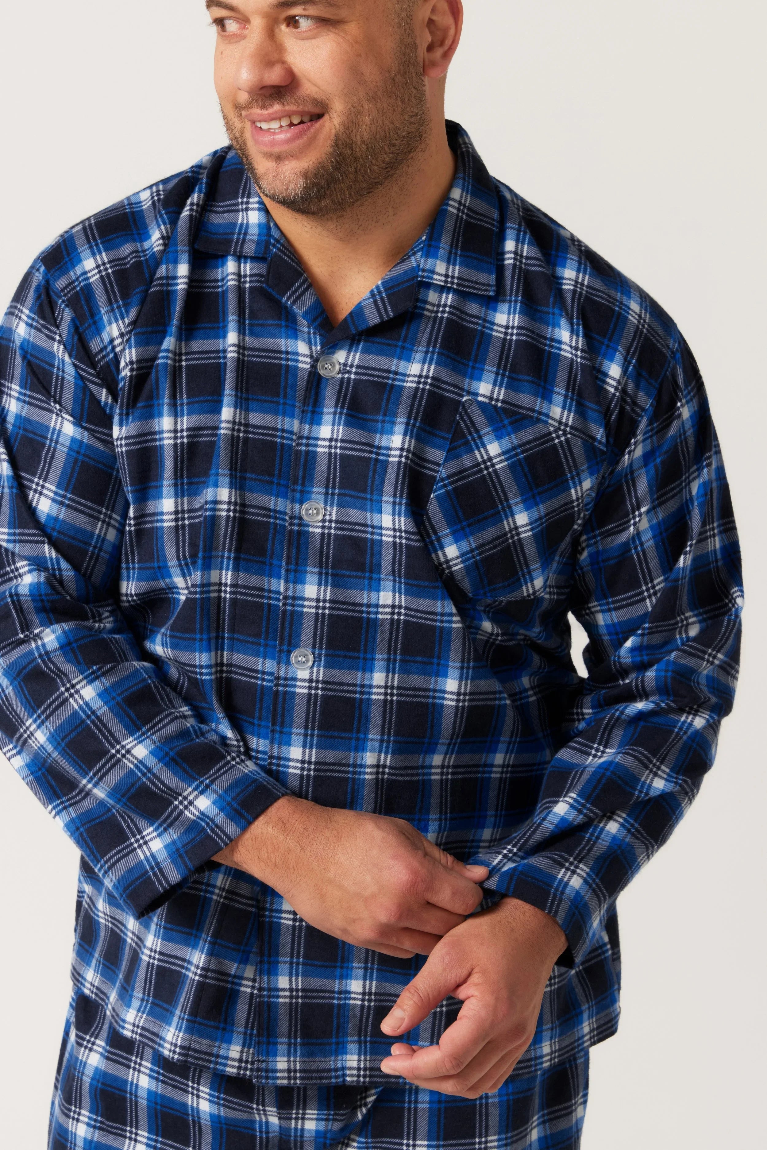 Men’s Flannelette Long Sleeve Pyjama Set – Irish Country Tartan, Blue Pyjamas Set - Contare
