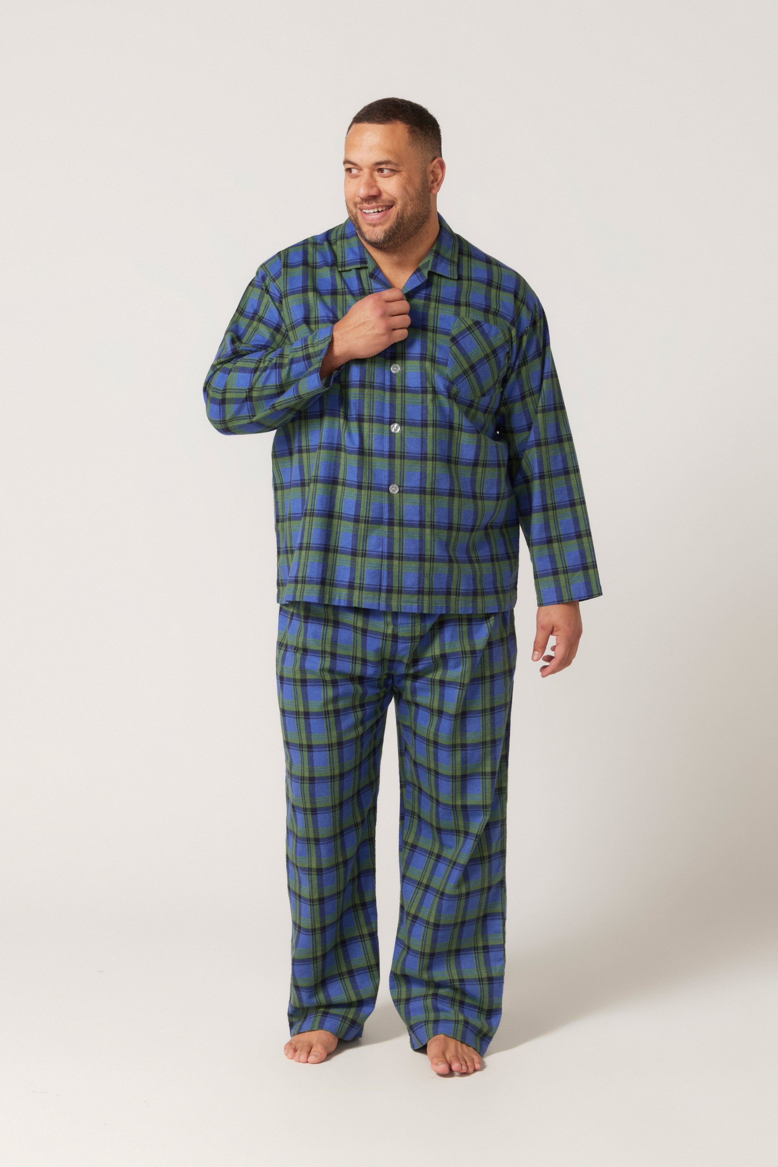 Men’s Flannelette Long Sleeve Pyjama Set – Irish Country Tartan, Green Pyjamas Set - Contare