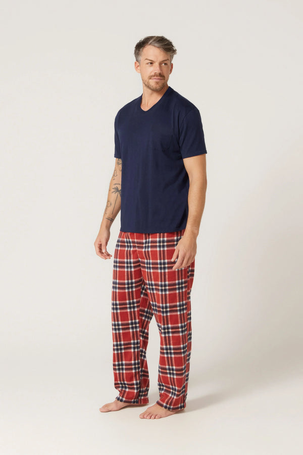Men’s Short Sleeve Tee - Flannelette Pant Pyjama Set – Classic Tartan