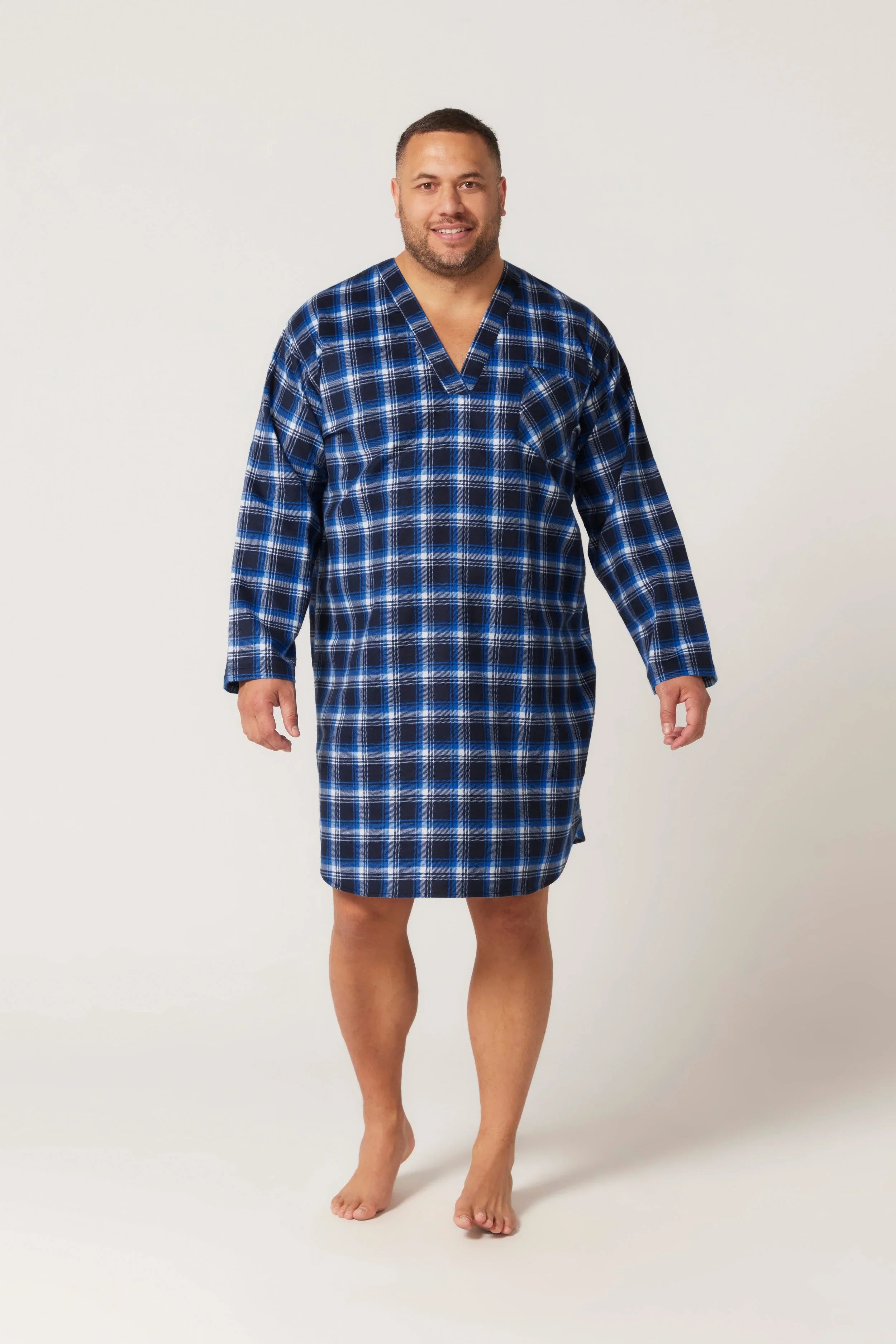 Irish Country Flannelette Nightshirt - Tartan Blue Nightshirt - Contare