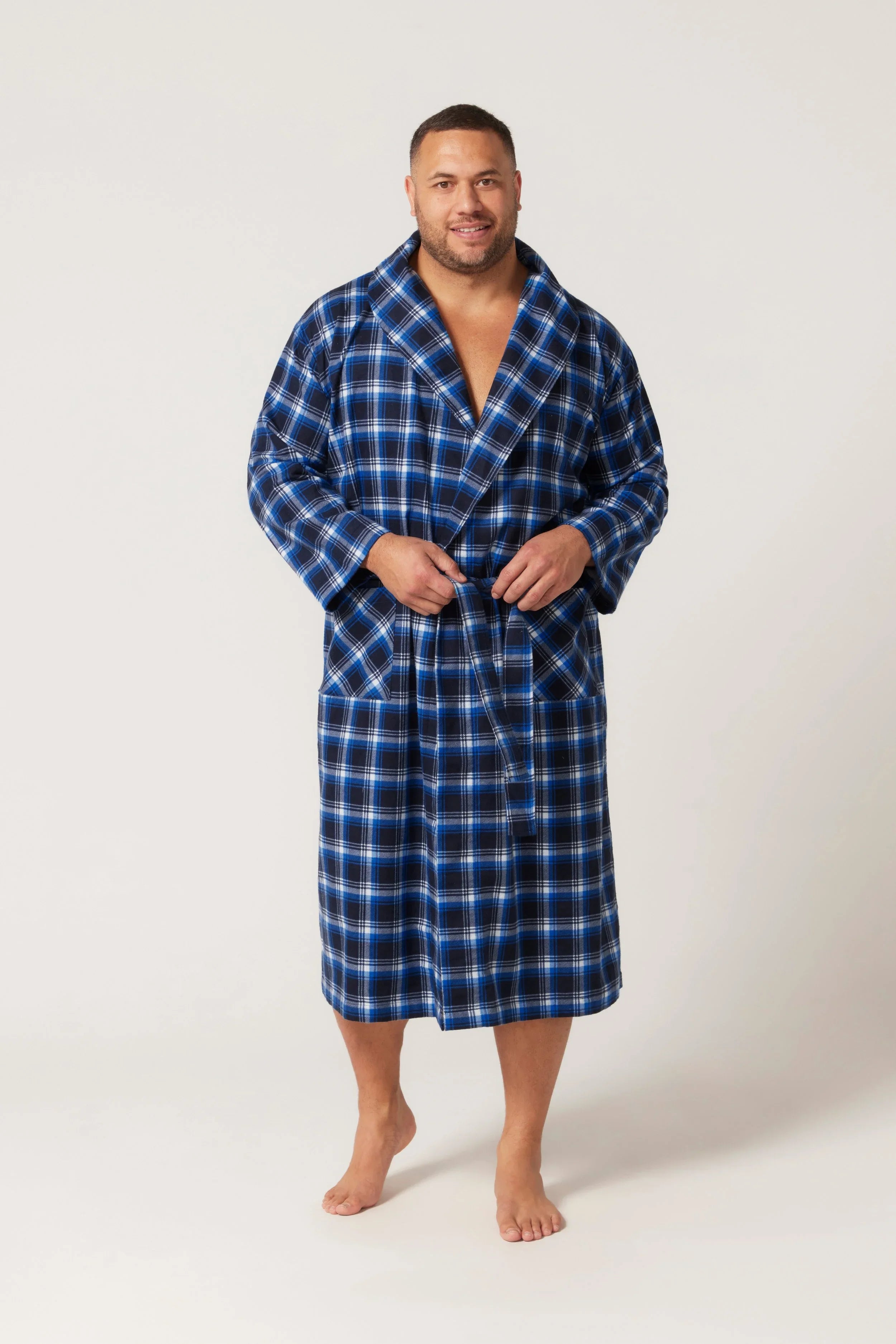 Long Sleeve Flannelette Robe - Irish Country Blue Robe - Contare