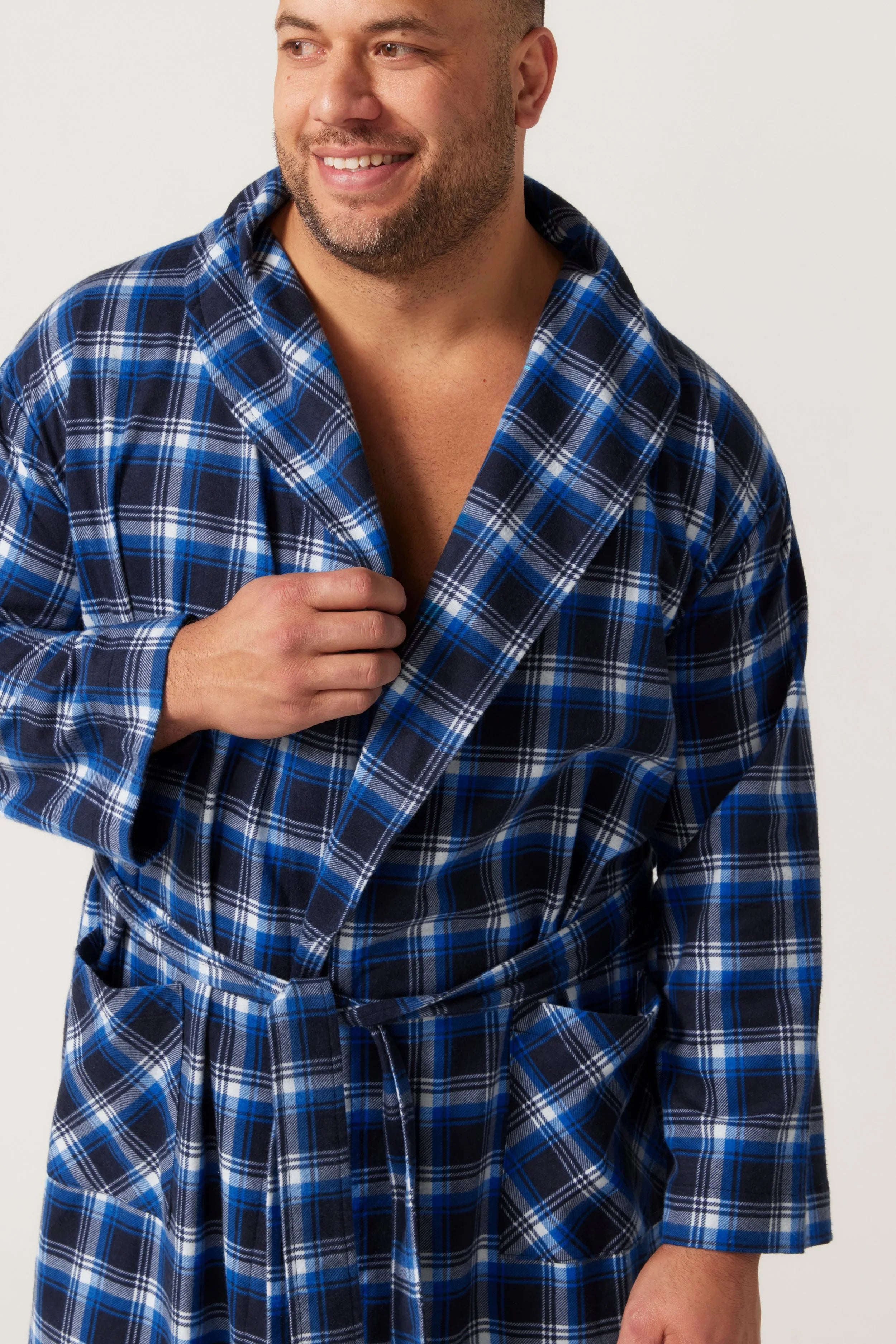 Long Sleeve Flannelette Robe - Irish Country Blue Robe - Contare
