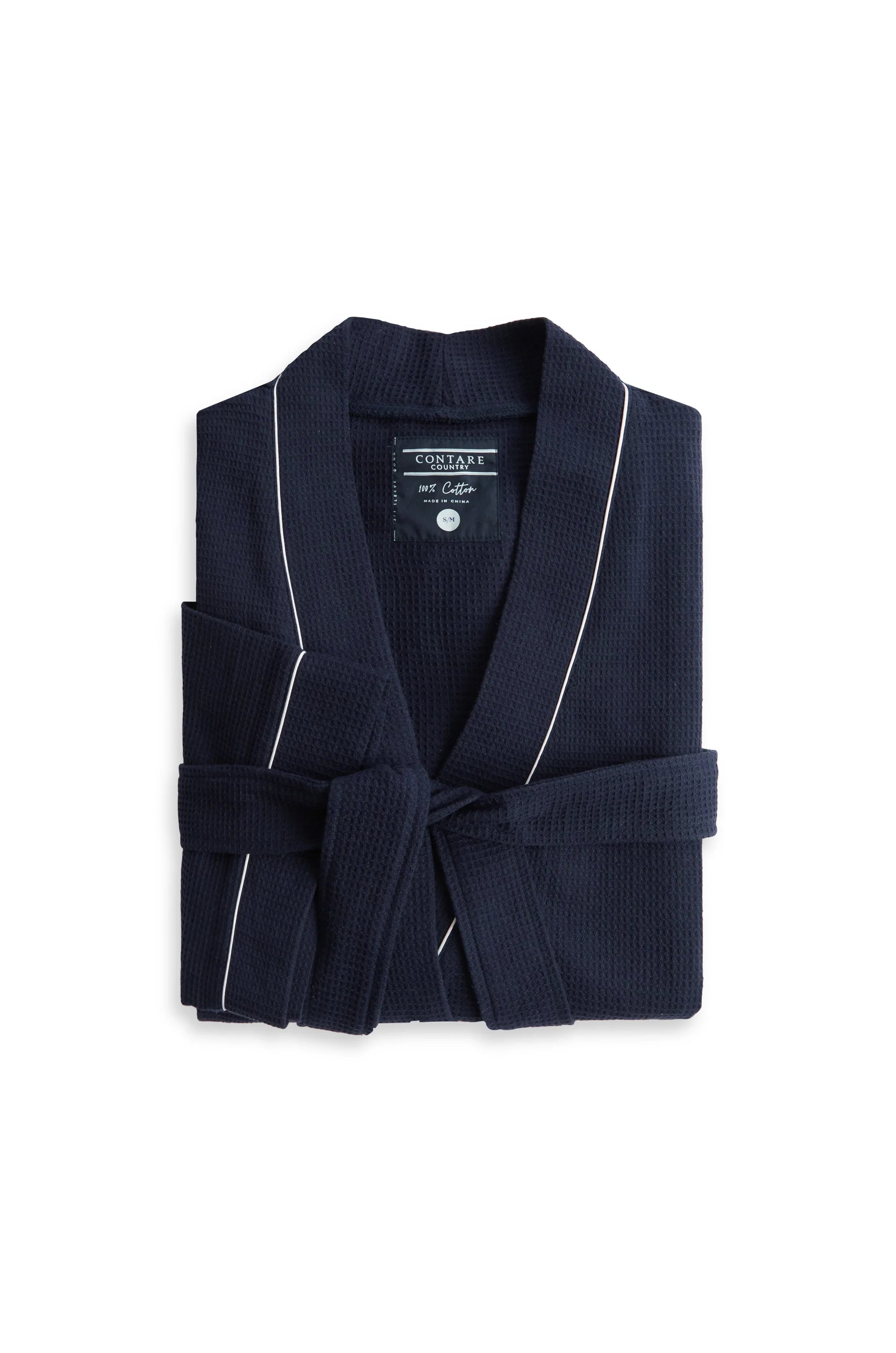 Men's Cotton Waffle Bathrobe - French Navy Robe - Contare