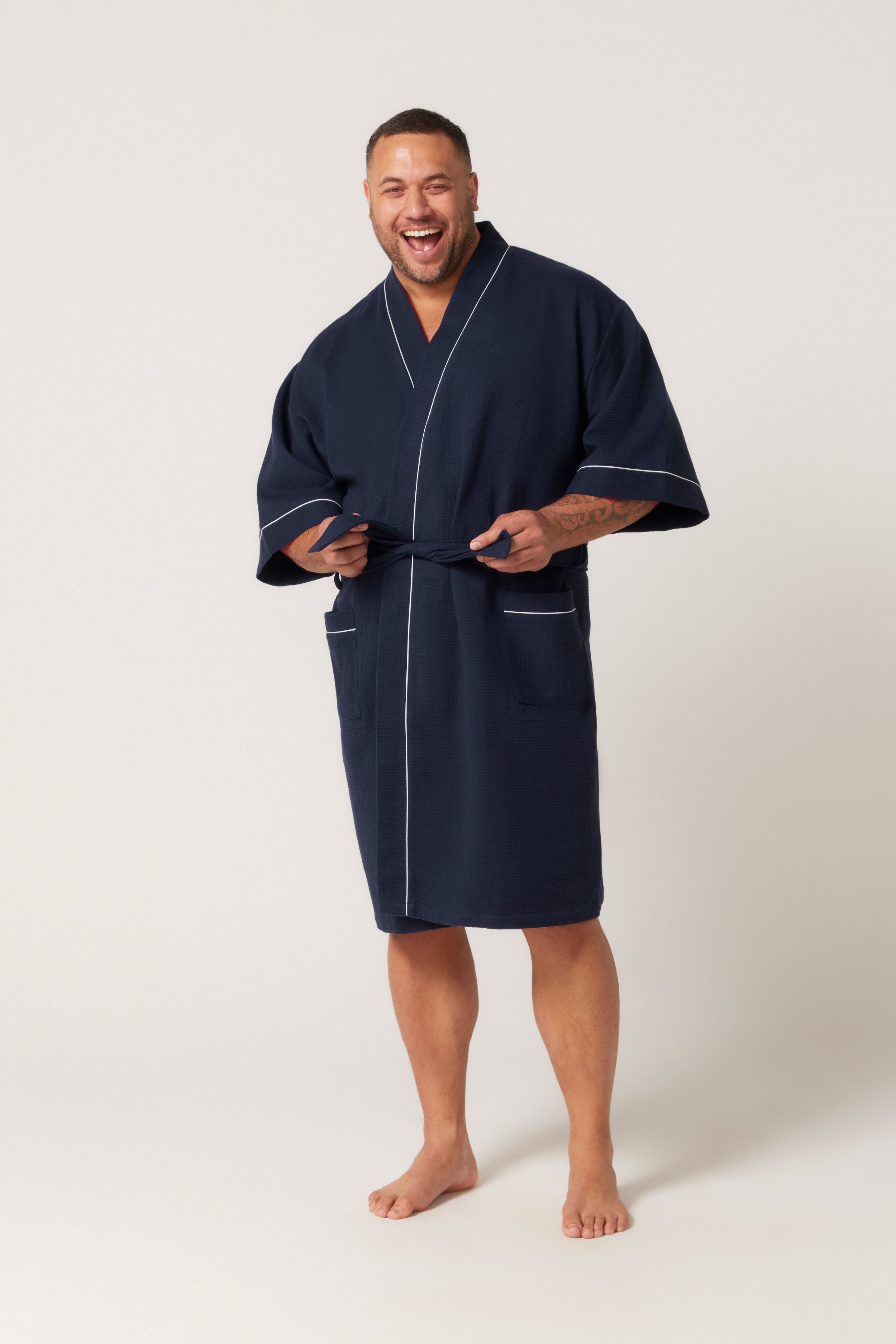 Men's Cotton Waffle Bathrobe - French Navy Robe - Contare