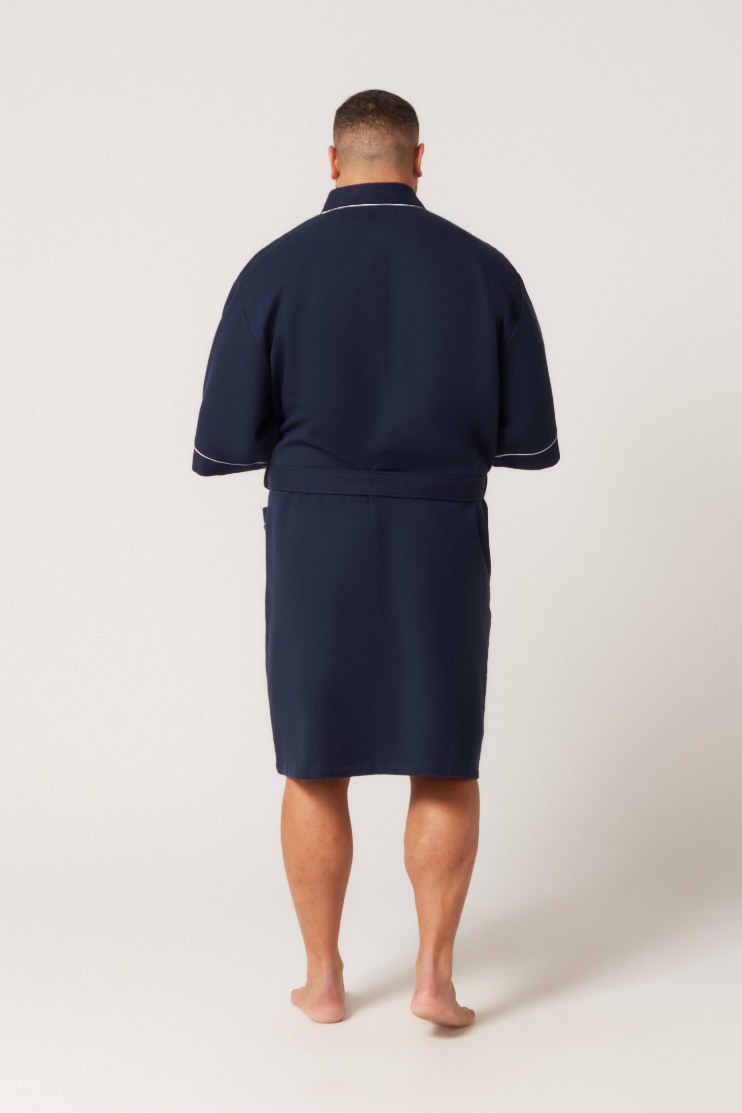 Men's Cotton Waffle Bathrobe - French Navy Robe - Contare