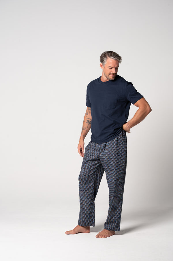 Men's Contemporary Cotton Tee and Pant Set - Nightfall/Navy