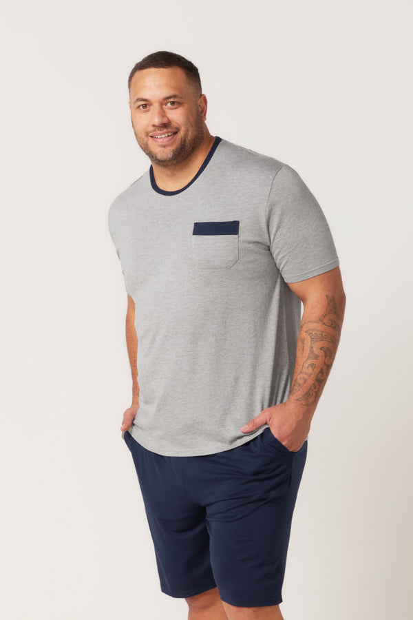 Bamboo Cotton Short Sl Set - Grey/Navy Pyjamas - Contare