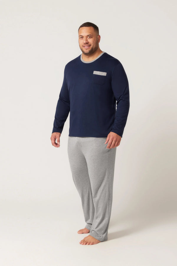 Bamboo Cotton Long Sl Set - Navy/Grey Pyjamas Set - Contare