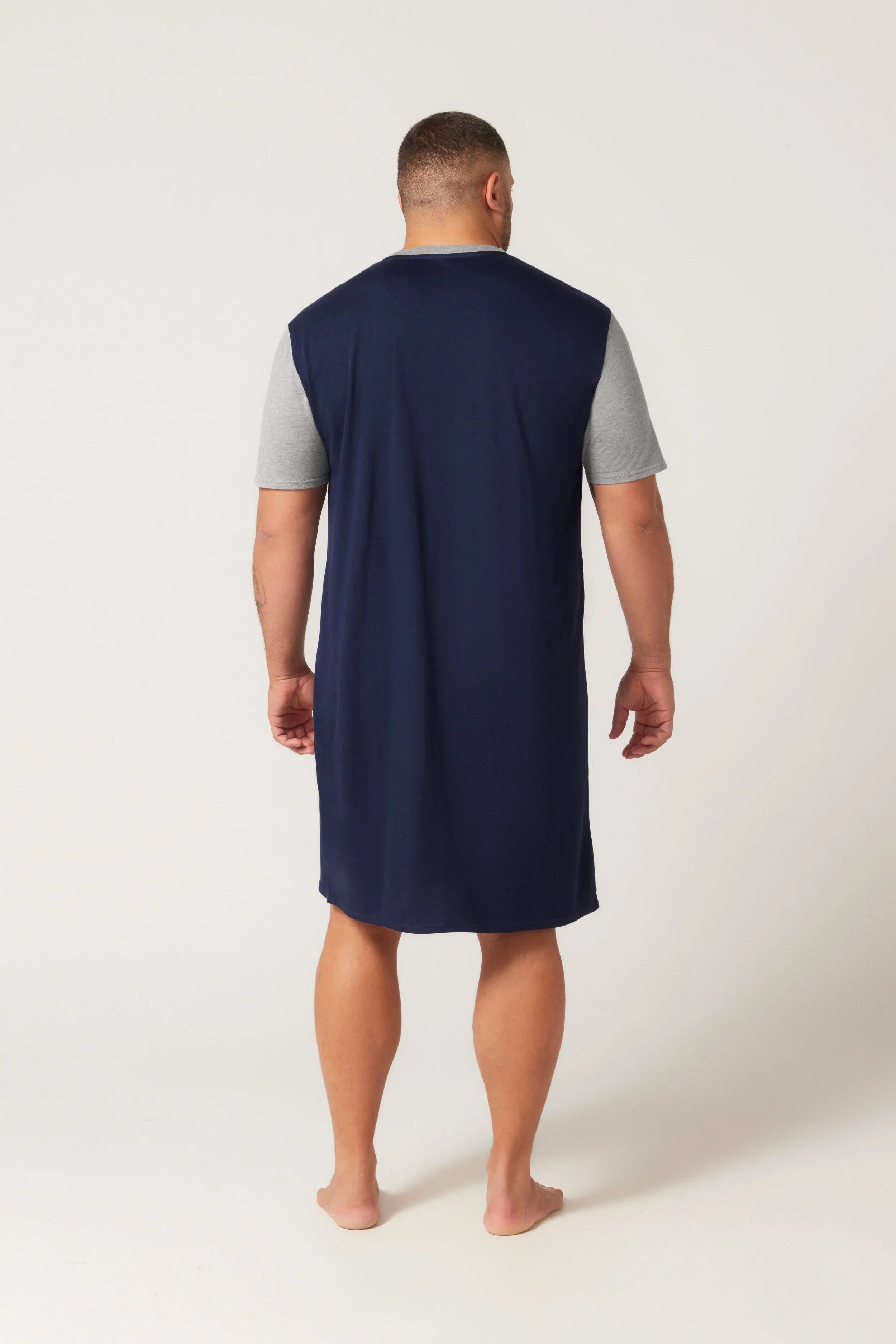 Bamboo Cotton Short Sleeve Nightshirt - Navy/Grey Nightshirt - Contare