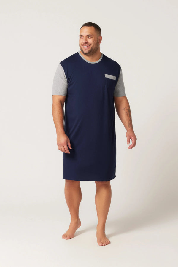 Bamboo Cotton Short Sleeve Nightshirt - Navy/Grey Nightshirt - Contare