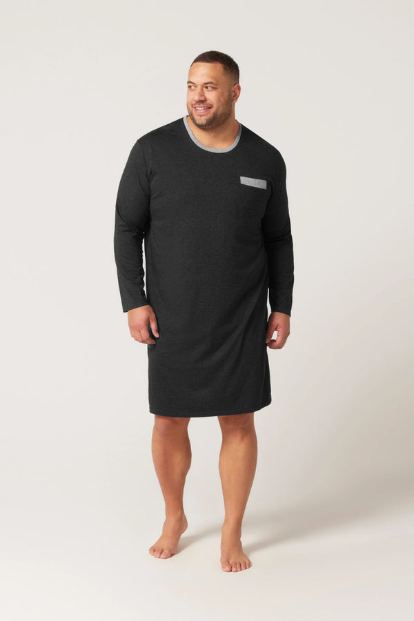 Bamboo Cotton Long Sleeve Nightshirt - Charcoal/Grey Nightshirt - Contare