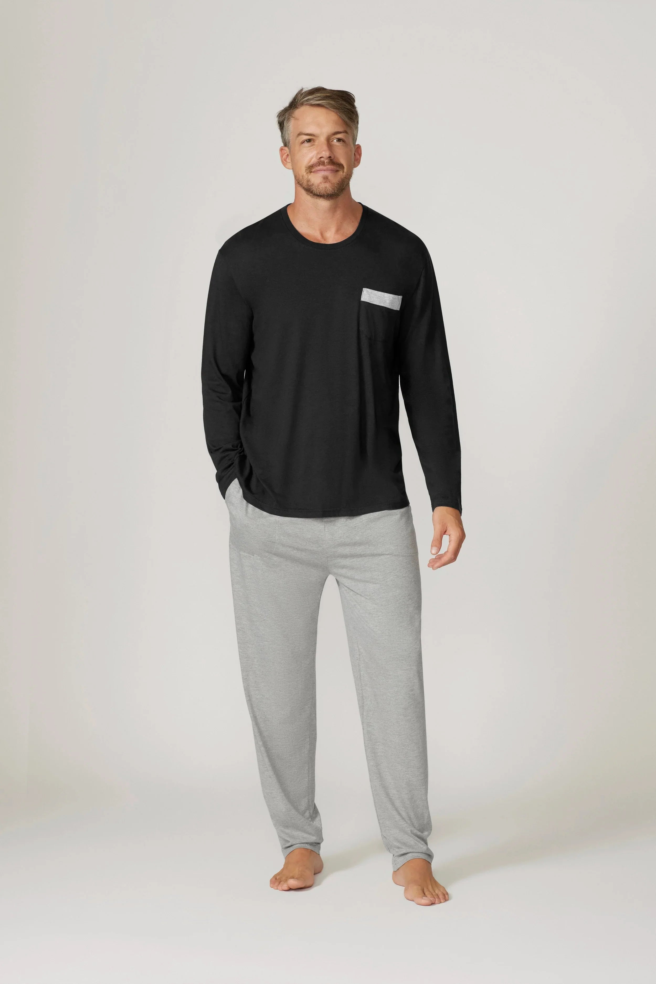 Bamboo Cotton Long Sleeve Set - Charcoal/Grey Pyjamas Set - Contare