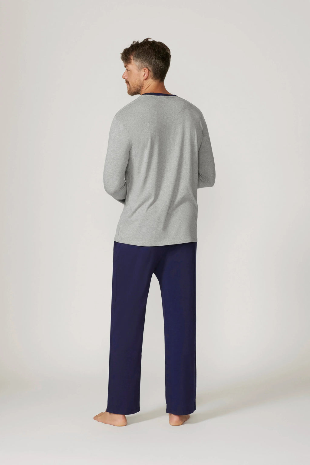 Bamboo Cotton Long Sl Set - Grey/Navy Pyjama Sets - Contare