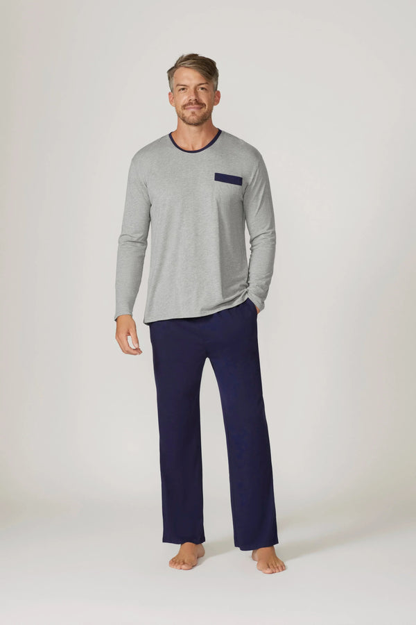 Bamboo Cotton Long Sl Set - Grey/Navy Pyjama Sets - Contare