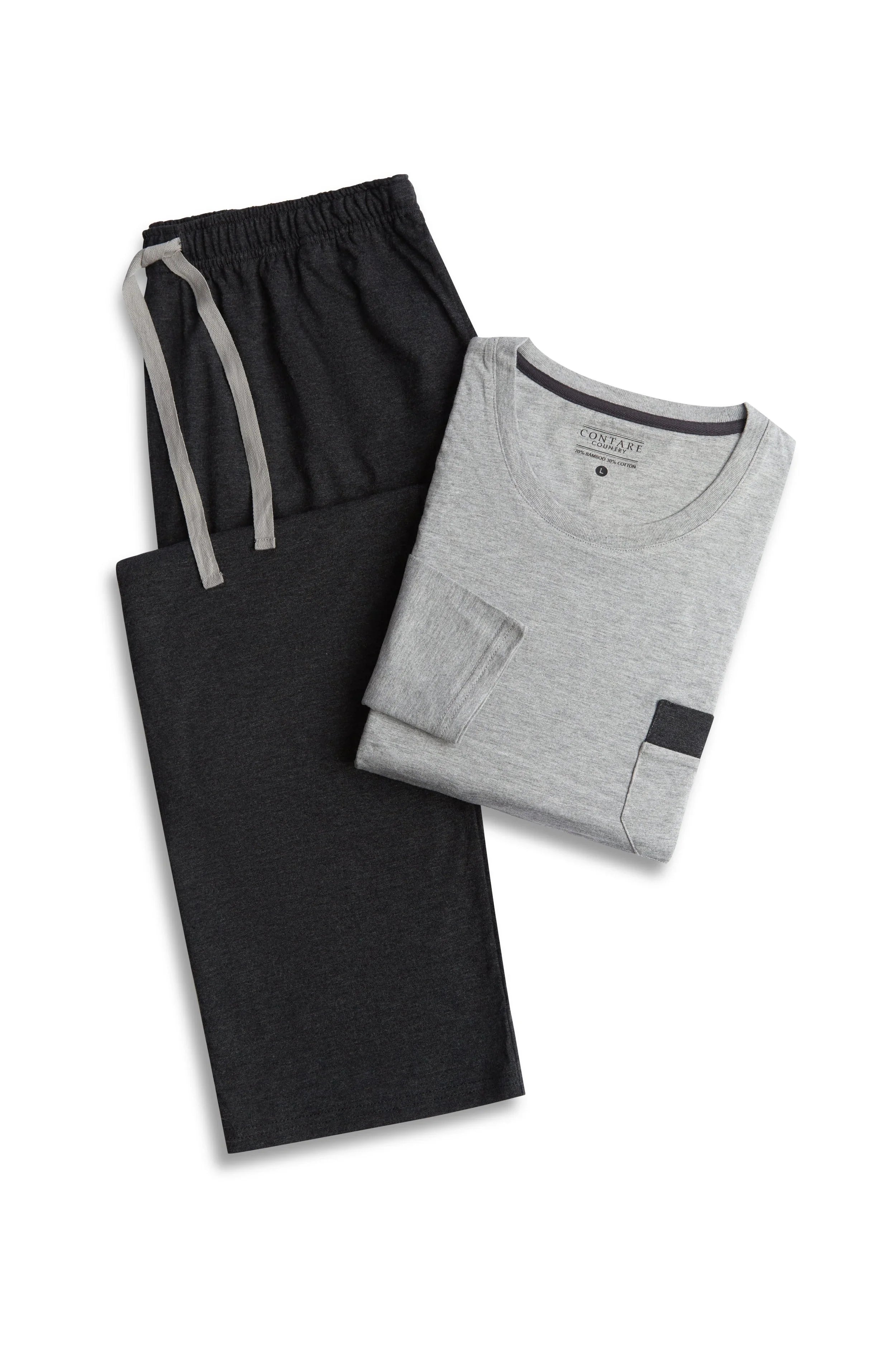 Bamboo Cotton Long Sleeve Set - Grey/Charcoal Pyjamas Set - Contare