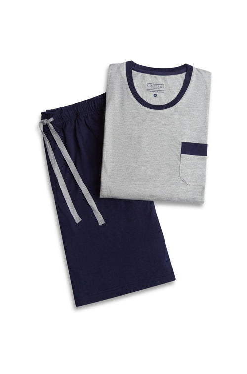 Bamboo Cotton Short Sl Set - Grey/Navy Pyjamas - Contare