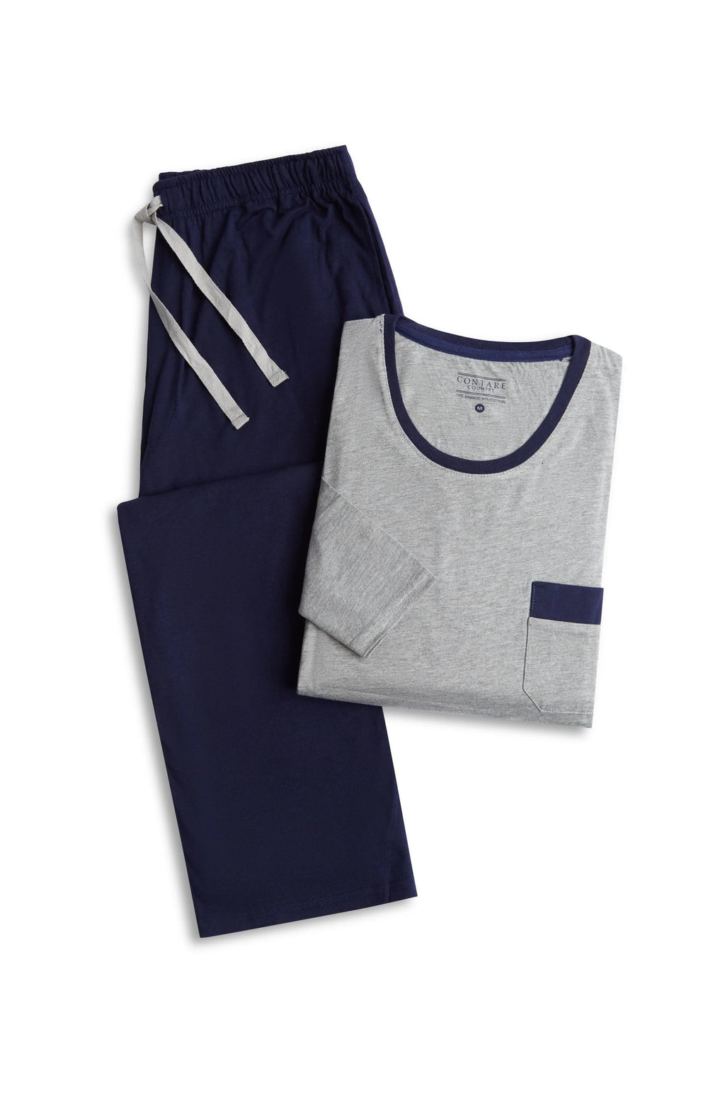 Bamboo Cotton Long Sl Set - Grey/Navy Pyjama Sets - Contare