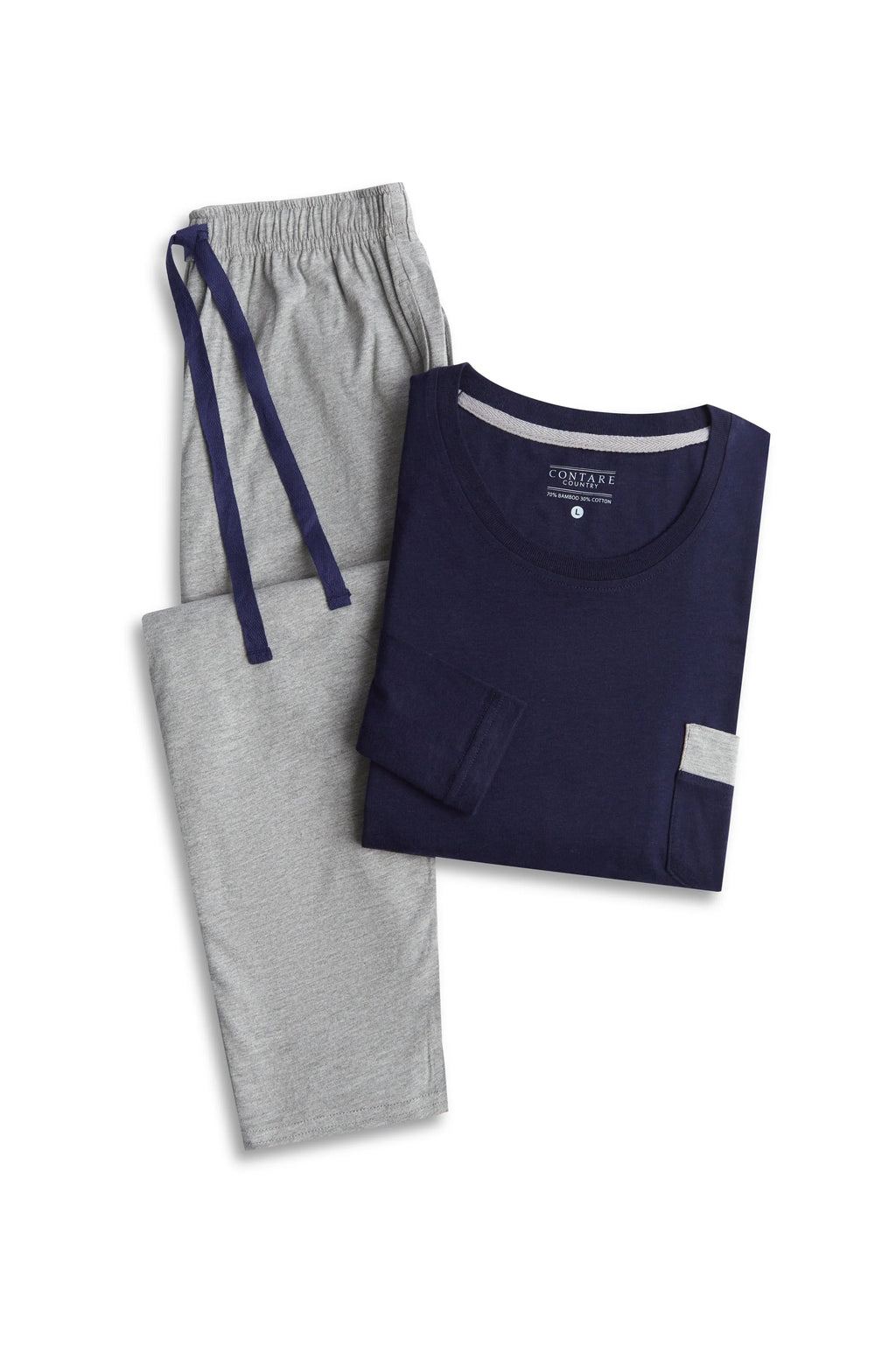 Bamboo Cotton Long Sl Set - Navy/Grey Pyjamas Set - Contare