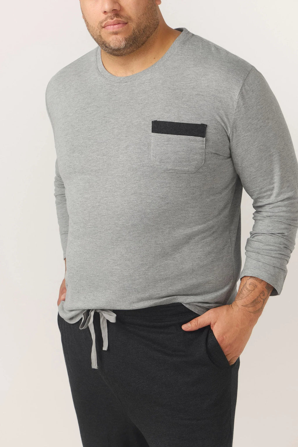 Bamboo Cotton Long Sleeve Set - Grey/Charcoal Pyjamas Set - Contare