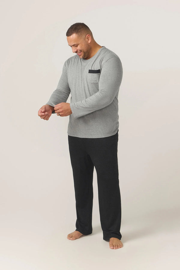 Bamboo Cotton Long Sleeve Set - Grey/Charcoal Pyjamas Set - Contare