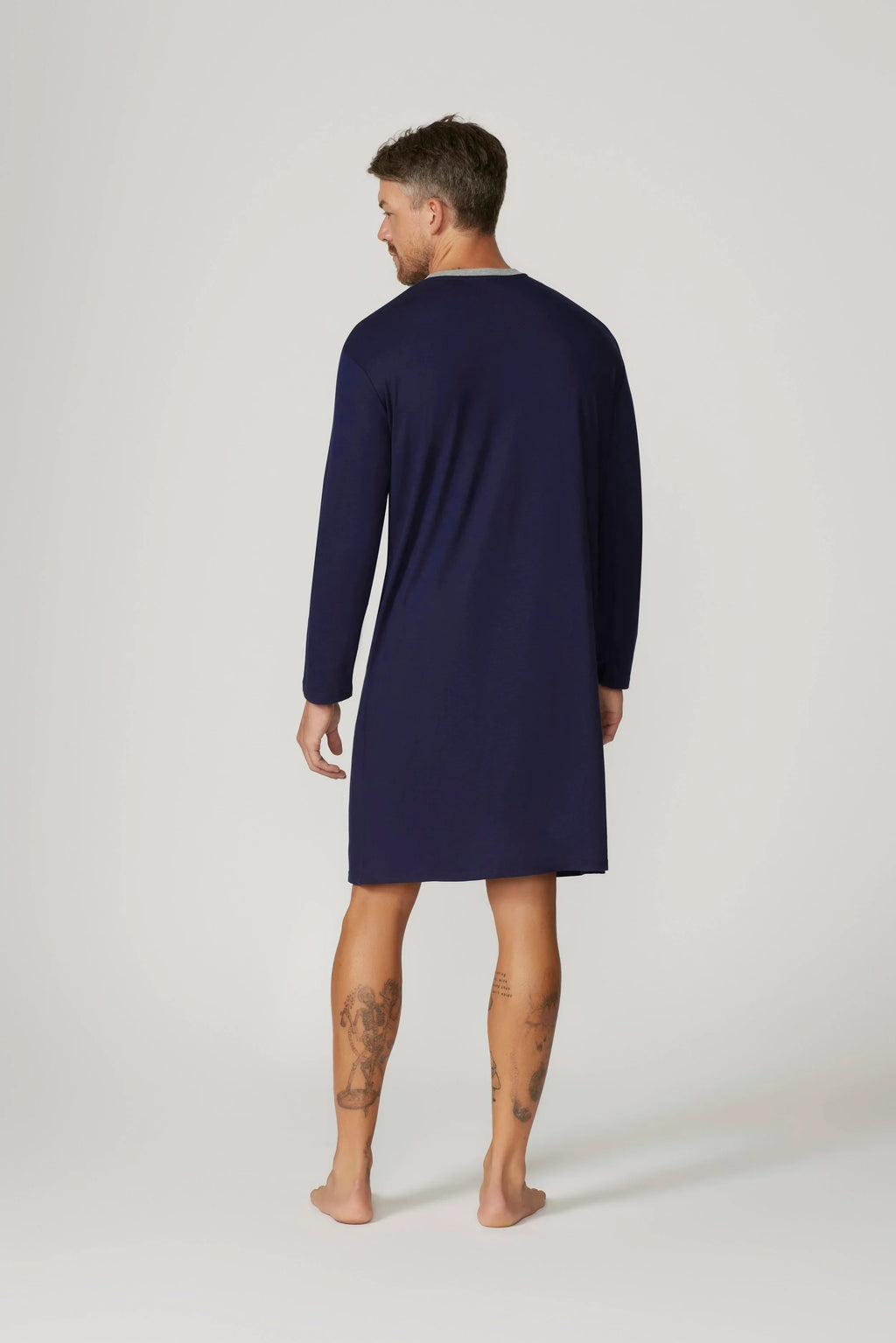 Bamboo Cotton Long Sl Nightshirt - Navy/Grey Nightshirt - Contare