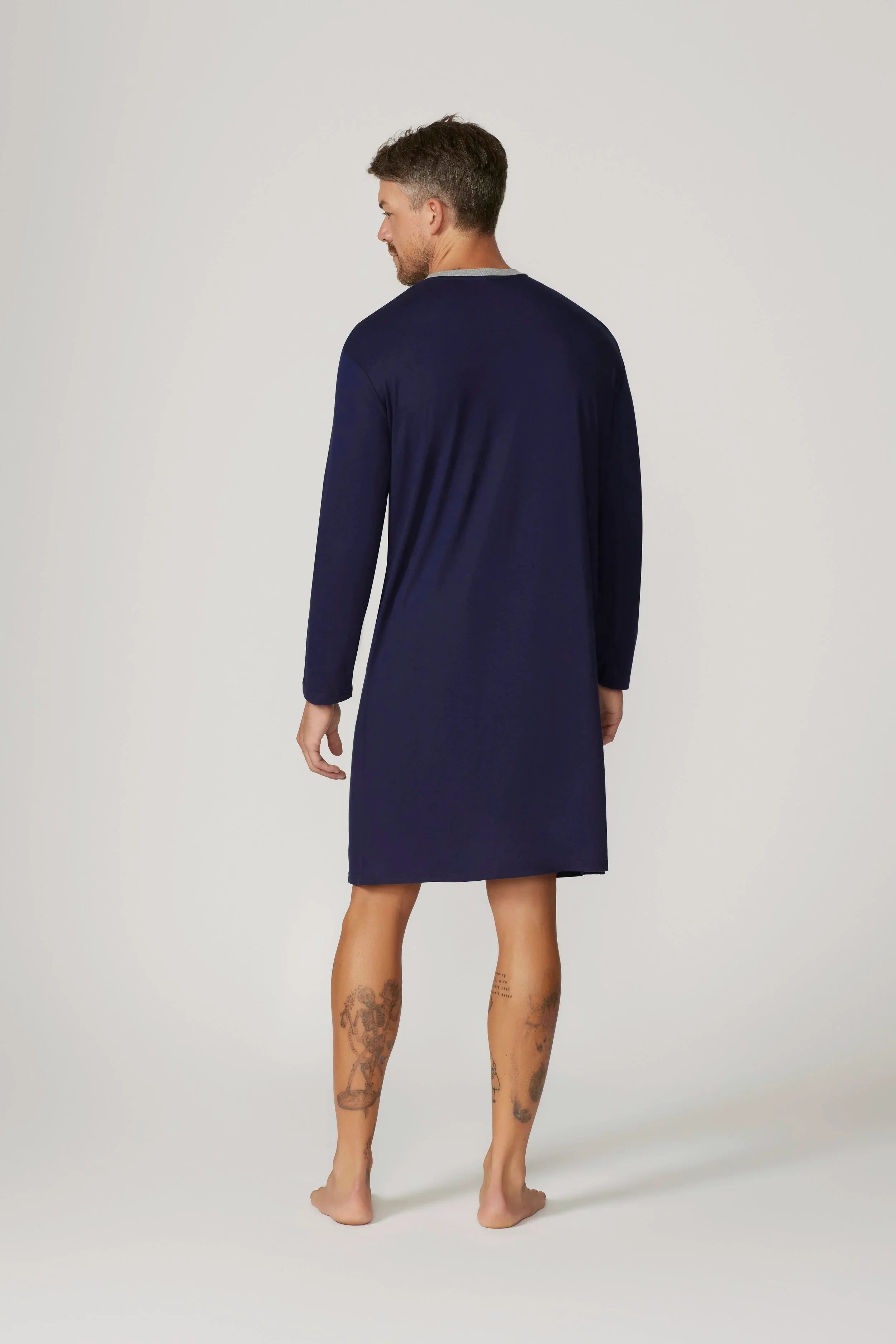 Bamboo Cotton Long Sl Nightshirt - Navy/Grey Nightshirt - Contare