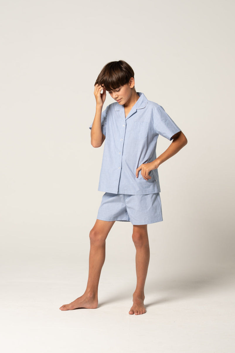 Refined Cotton Junior Shortie Pyjama Set - Chambray