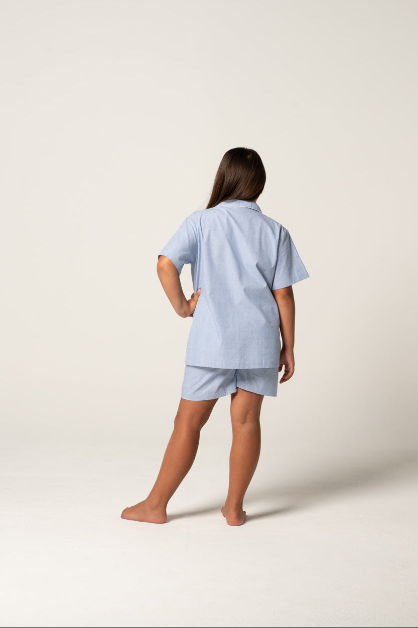 Refined Cotton Junior Shortie Pyjama Set - Chambray
