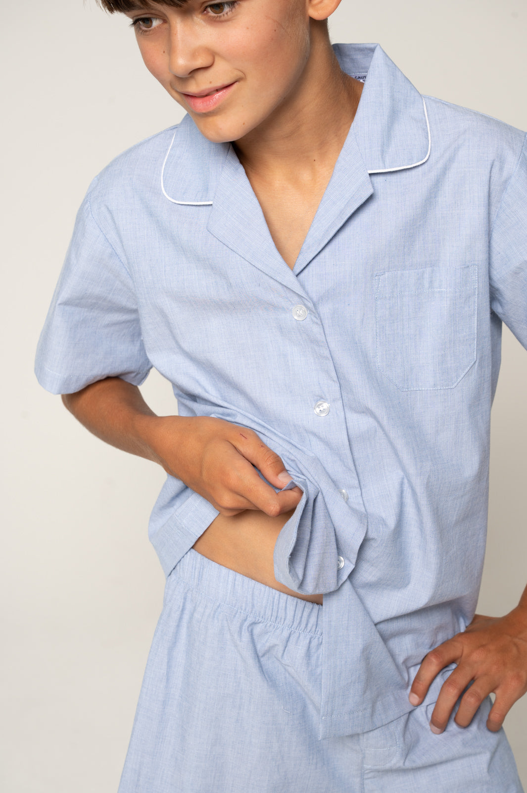 Refined Cotton Junior Shortie Pyjama Set - Chambray