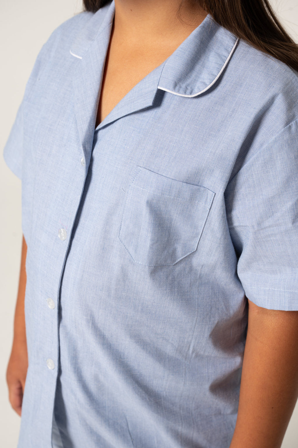 Refined Cotton Junior Shortie Pyjama Set - Chambray