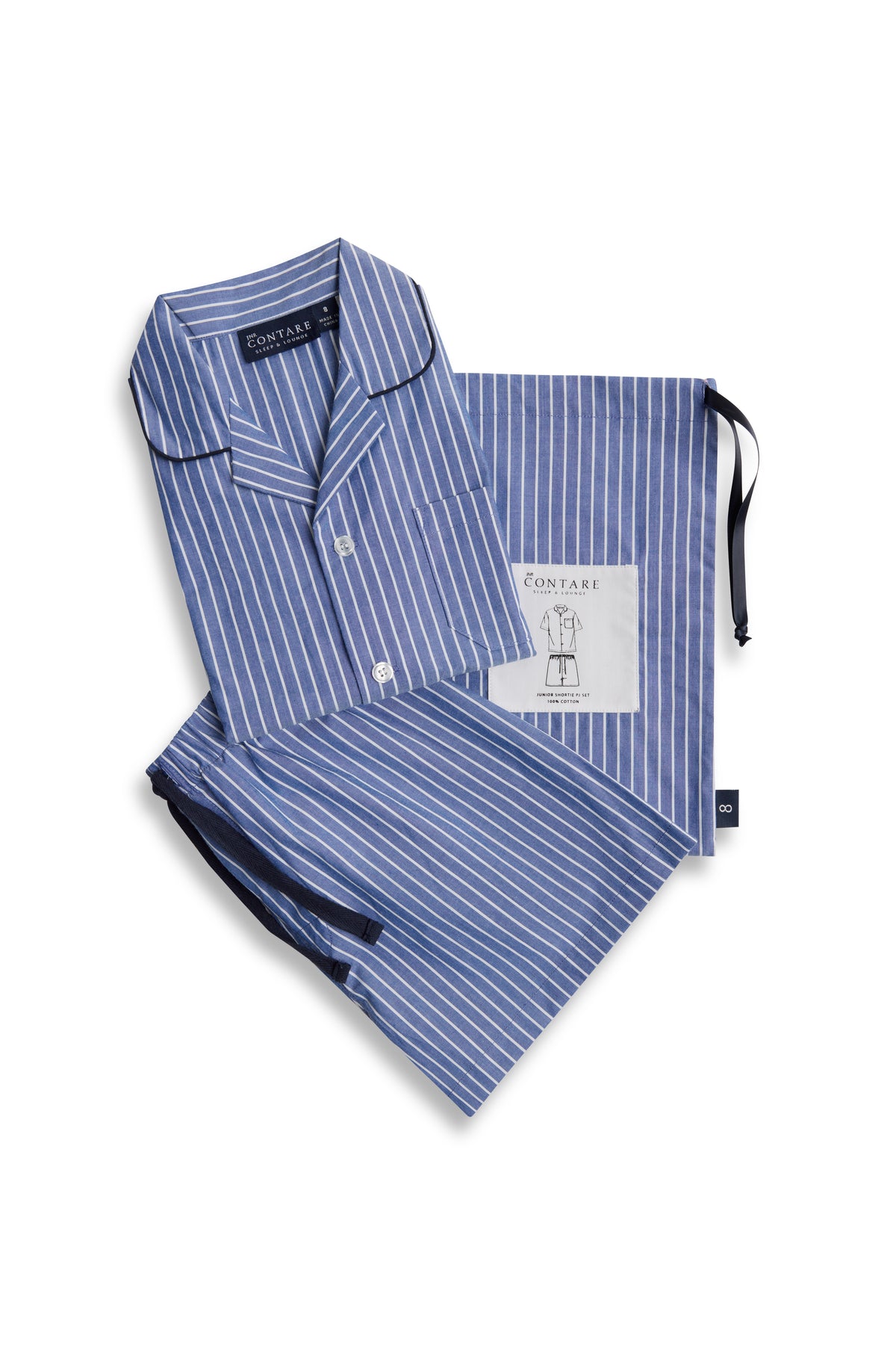 Refined Cotton Junior Shortie Pyjama Set - Denim Stripe